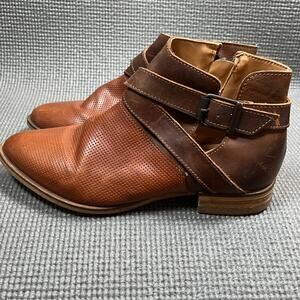 Paruno Booties Womens Size ? Brown Leather Stacked‎ Heel Buckle Pointed Toe